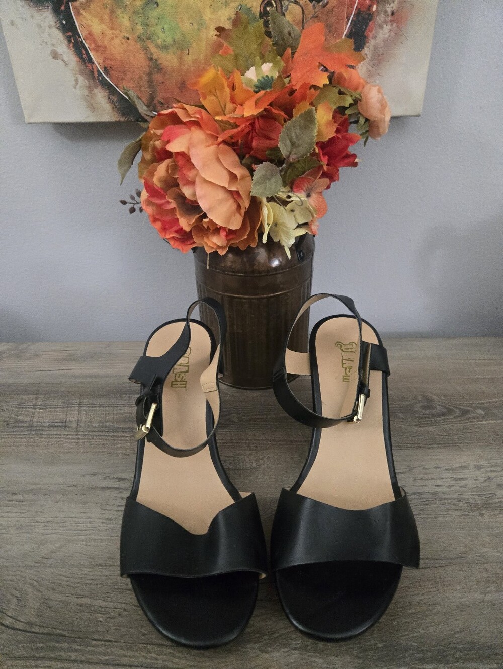 Brash Black Open-Toe Ankle-Strap Sandals with Gold Buckle